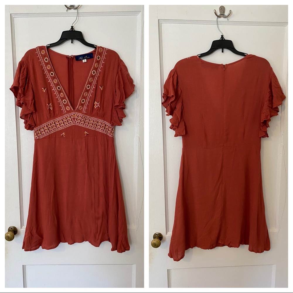 Francesca’s Blue Rain Embroidered Mini Dress